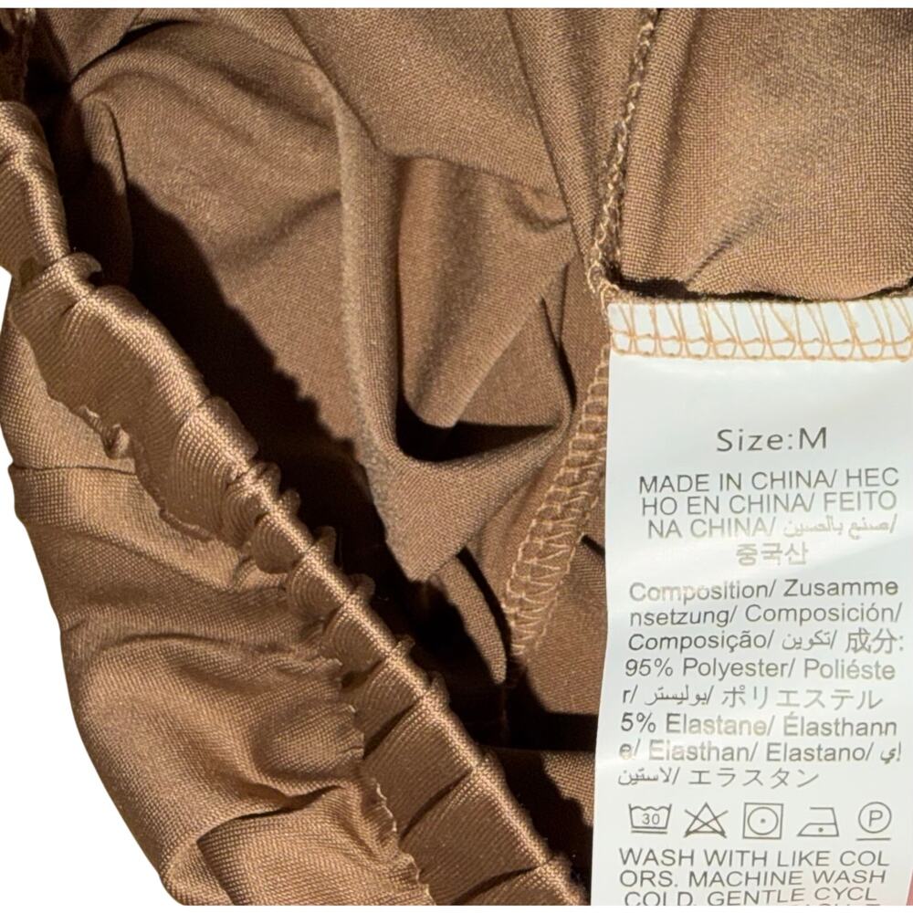 Feather Trim Wide Leg Lounge Pants Brown Taupe Elastic Waist Soft Stretch Size M - Picture 7 of 9